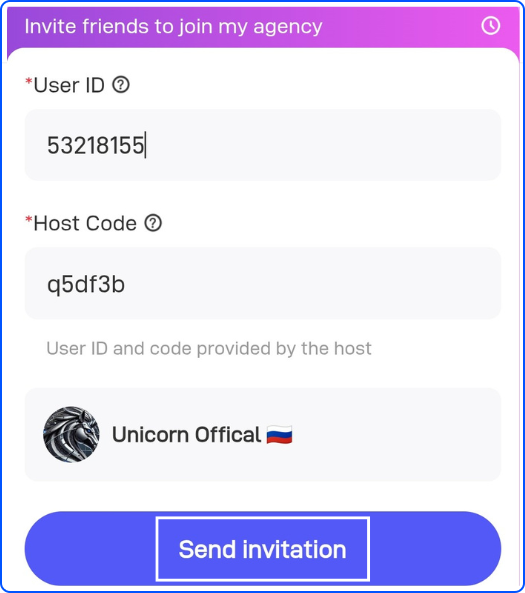 Send Invitation to host